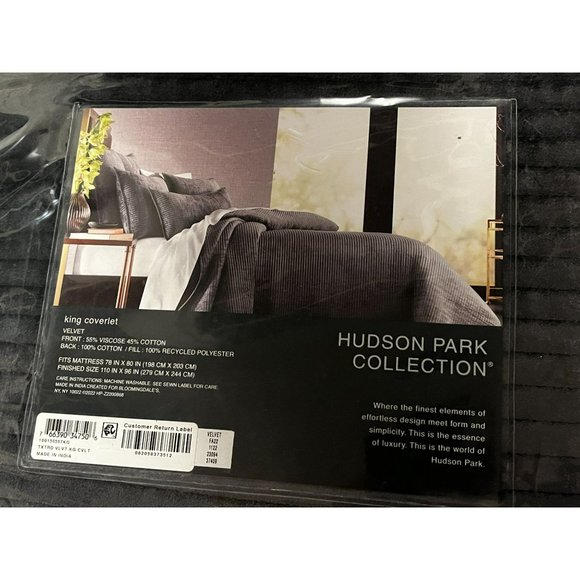 Hudson Park Collection Textured Velvet Coverlet, King Drak Gray New MSRP $565 - Picture 1 of 9